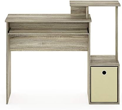 Furinno ECON 40-inch Desk with Keyboard Tray, Side Shelves, Light Oak - Image 6