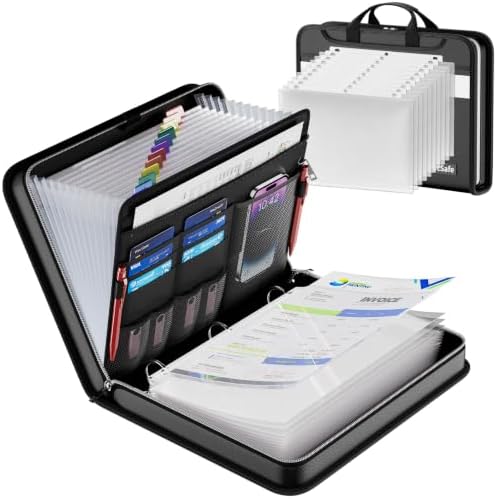 DocSafe File Organizer Zipper Binder with 30 Sheet Protector,Fireproof Accordion 12-Tab Expanding File Folder with Multiple Pockets,Home School Office Safe Storage for Documents,1.5-Inch O-Ring,Black by DocSafe