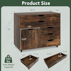 LOKO 5-Drawer Mobile File Cabinet, Office Storage Cabinet (Rustic Brown) - Image 3