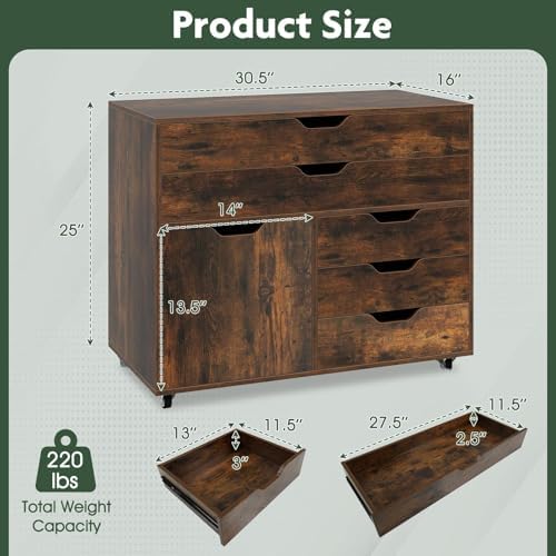 LOKO 5-Drawer Mobile File Cabinet, Office Storage Cabinet (Rustic Brown) - Image 3