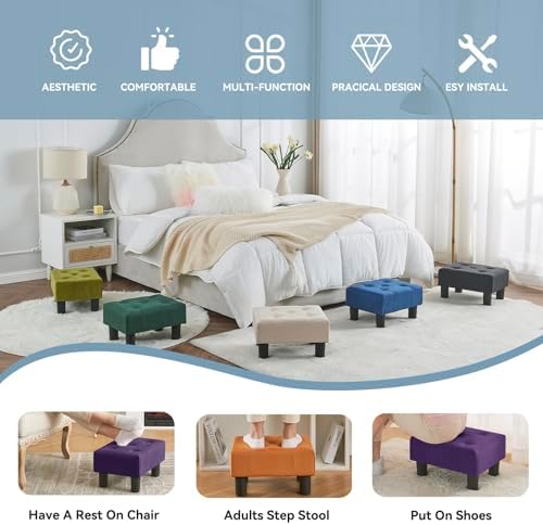 Poofzy Small Foot Stool Ottoman, Velvet Ottoman Foot Rest with Legs, Rectangle Foot Rest for Couch, Footstools and Ottomans Small for Living Room and Entryway (Purple) - Image 6