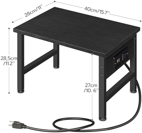 HOOBRO Printer Stand for Desk, Desktop Printer Stand with Charging Station, Small Printer Table with Storage Hook, Under Desk Printer Cart, File Rack for Home Office, Black BB01UPS01 - Image 3