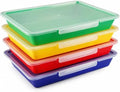 Svartur Flat Storage Bins with Lids, Letter Size Paper Storage Bins Set of 4, Stackable Classroom Turn In Bins with Secure Latching Lid, Plastic Storage Organizer for Teachers, Office & Home by Homepage