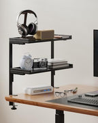 Clamp On Desk Shelf 2-Tier, 16.5 in Wood Shelving Unit for Office Desk/Gaming Accessories, Tabletop Book Storage Rack, Shelf for Top of Desk, Black by ART-GIFTREE