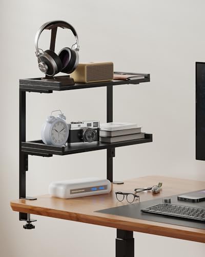 Clamp On Desk Shelf 2-Tier, 16.5 in Wood Shelving Unit for Office Desk/Gaming Accessories, Tabletop Book Storage Rack, Shelf for Top of Desk, Black by ART-GIFTREE