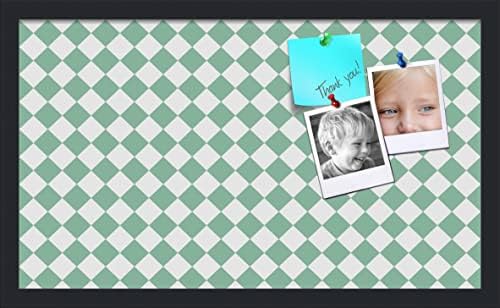 PinPix 24x14 inch Cork Bulletin Board. This Decorative Framed Pin Board Comes with Diamond Pattern in Green and White Design and Satin Black. Ideal for Home, Office Decor or School (PinPix-330) by PinPixBulletinBoards