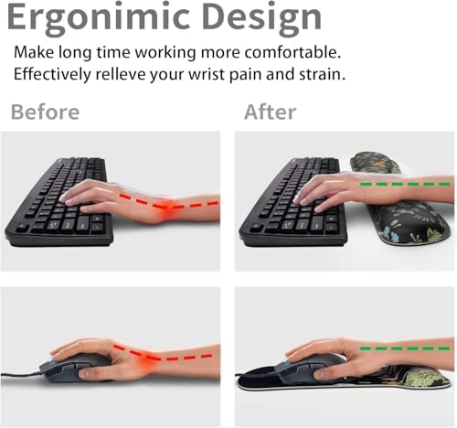 Ergonomic Mouse Pad & Wrist Rest - Memory Foam Set with Black Flower Design for Computer Keyboard (03_Black Garden) - Image 2