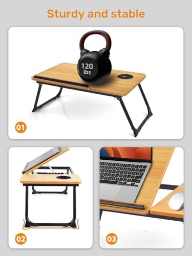 Lap Desk for Couch/Sofa/Floor, 5-Angle Adjustable Bed Desk with Foldable Legs &Cup Holder, Light Weight Bed Tray Table for Writing/Eating/Reading, Portable Laptop Stand for Adults, Kids - Image 7