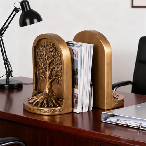 Tree of Life Bookends Set – 6.1" Resin Decorative Bookends, Antique Bronze Finish, Non-Skid Heavy Duty Support for Books, Bookshelf Decor, Office, Library, Housewarming Gift - Image 4