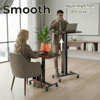 HUANUO Small Rolling Laptop Standing Desk, Height Adjustable Mobile T-Base Desk with Lockable Casters, Portable Sit-Stand Workstation for Bedside & Sofa, Walnut (Pack of 2) - Image 4