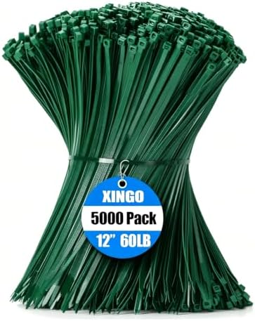 XINGO 5000 PCS Garden Green Zip Ties 12 Inch, 60 LBS Tensile Strength, Self-Locking Nylon Plastic Nylon PA66 Wire Ties for Indoor and Outdoor Use by XINGO