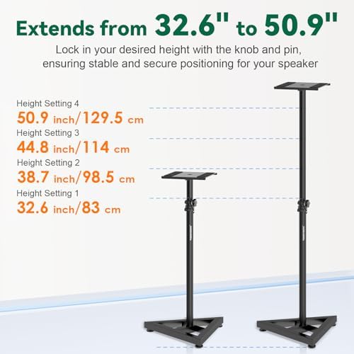 Vondynote Pair Studio Monitor Stands 32.6"-50.9" Base Floor Speaker Stands - Image 3