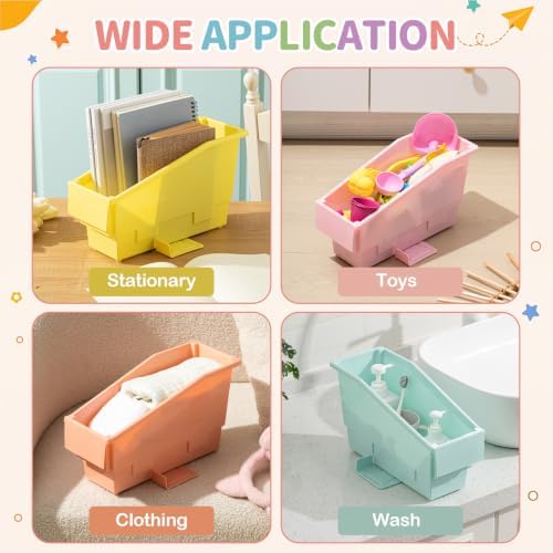 Geetery 12 Pack Non-Tip Book Bins with Stabilizer Wings,lables, Pastel - Image 6