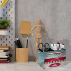 PU Leather Multi-Compartment Pen Holder Desktop Organizer Pencil Cup Storage Caddy for Office Home Supplies Winter Festival Christmas Elf Tomte Standing in Front of Wooden in Snow1 - Image 6