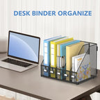5 Vertical Compartments Magazine File Holder, Metal Binder Organizer, Black - Image 6
