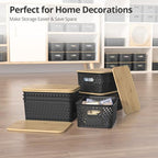 Plastic Storage Bins with Bamboo Lids, Stackable Small Box Baskets for Organizing and Containers for Shelves Drawers Desktop Closet Pantry Classroom Office Home, 6 Pack 10.2x7.2x4.1 Inch, Black - Image 7