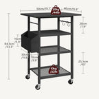 MAHANCRIS 4-Tier Printer Stand, Rolling Printer Table on Wheels, Industrial Storage Stand with Side Pocket, Wooden Tabletop, 2 S-Shaped Hooks, for Home Office, Black PTBK2601 - Image 3