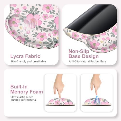 Floral Desk Mat, 4in1 Large Mouse Pad with Wrist Rest, Cute Desk Matt for Desktop, Deskpad Mat, Anti-Slip XXL Computer Ergonomic Mousepad with Wrist Support for Keyboard and Mouse I Pink Flowers - Image 6