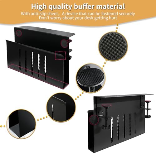 Desk Side Storage, Under Desk Storage, No Drill Steel Hanging Desk Organizer, Laptop Holder, Table Hanging Storages Holder for Office & Home (Black) - Image 2