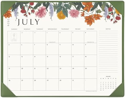 Desk Calendar 2026 with Desktop Mat, Cabbrix Large Desk Pad Calendar 22 x 17 Inch Runs From July 2026 to December 2027, Classic Floral Design Calendar 2026 for Home School and Office (Green) by CABBRIX