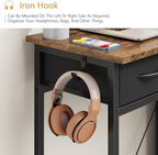 HIGDBFE Small Desk with 5 Fabric Drawers, 33 Inch, Rustic Brown, 14.2" D - Image 4