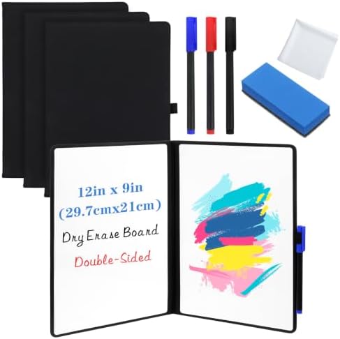 4 Pcs Portable Dry Erase Board 12x9 inch with 3 Markers & Eraser, Foldable by Unknown