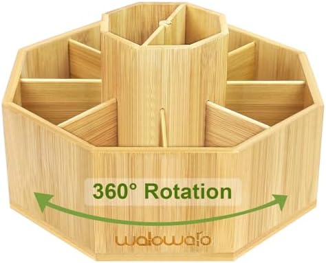 walowalo Bamboo Rotating Art Supply Organizer Caddy Holds 800+ Pencils Spinning Crayon 160 Marker Holder Desk Brush Colored Pencil Storage for Office Classroom Organization Stationary (Larger VER) - Image 5