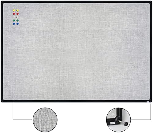 JILoffice Cork Linen Bulletin Board 36 X 24 Inch (Grey), Black Aluminum Frame Wall Mounted Board Memo Pin Board for Office Home and School - Image 2