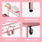 Bestier 42" L Gaming Desk with Power Outlets LED Lights, Carbon Fiber Pink - Image 6