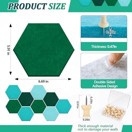 6.7 x 5.9 in 16 Pcs Hexagon Cork Board Tiles, Felt Pin Boards, Turquoise - Image 3
