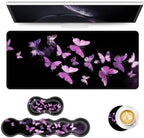Keyboard Mouse Pad Set, Extended Gaming Mouse Pad+Ergonomics Keyboard Wrist Rest Support, Memory Foam, Easy Typing Pain Relief, 4Pcs XL Ultra Thick Desk Mat,Purple Butterflies by Vobber