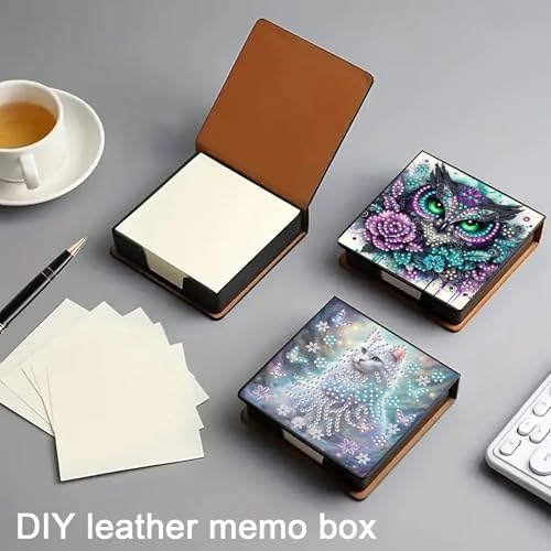 4Pcs Animals and Trees PU DIY Diamond Art Painting Sticky Notes Holder (640 Blank Notepads) Cube Note Box Mosaic Craft Set for Office Accessories Desk Office Workplace - Image 5