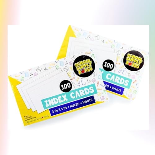 School Supply Boxes | 3x5 White Index Cards (100 ct.) | 100 Pack | Lined in Front, Blank in Back by SchoolSupplyBoxes