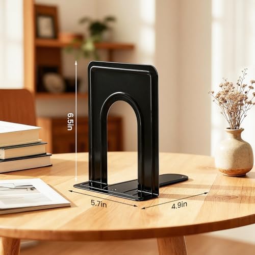 Happyhapi 14 Pair Book Ends for Shelves, 28 Pcs Metal Bookends Book Holder for Shelf, Heavy Book Stopper for Desk, Simple Library Office Home Bookend, 4.9 x 5.7 x 6.5 in, Black (Pack of 2) - Image 2