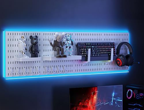 12 * 12in Pegboard Set, DIY Pegboard Combo Kit, Wall-Mounted Storage Organizer, Includes 4 pegboards and 18 Accessories, Suitable for Office, Gaming Room, Kitchen, and Decorative Display (White) by Unknown