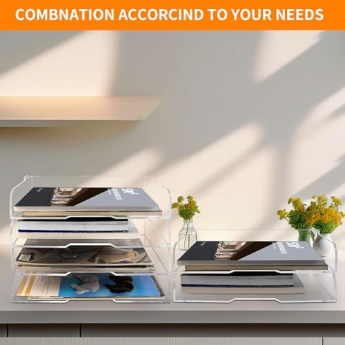 4 Pack- Stackable Paper Letter Tray,Clear Acrylic Magazine Holder and File Organizer - Sleek Desk Organizer for Home Office, Bookshelf, or Workspace - Space-Saving Transparent Document Holder - Image 7