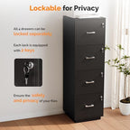 VINGLI 4 Drawer File Cabinet with Lock, Home Office Filing Organizer, for Letter Size File Folder Storage, Wood Tall Vertical Filing Cabinet, Printer Stand, Archivador (Black) - Image 5