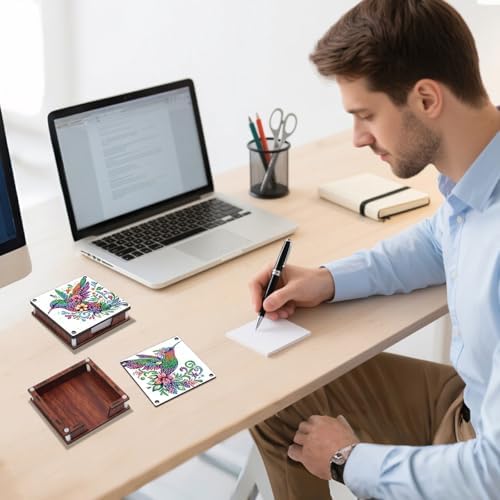 4pcs Flower Bird Butterfly Diamond Art Painting Note Box for Adults, Wooden DIY Sticky Notes Holder Kit with 480 Blank Notepads, Multi-Purpose Desk Organizer for Home Office, Study Thoughtful Gift - Image 2