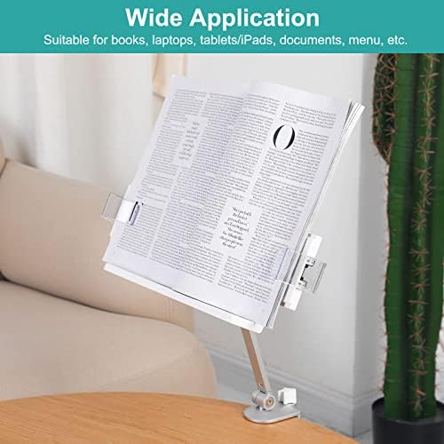 PATIKIL Book Stand for Reading, Metal Reading Rest Book Holder with Page Clips, Height Angle Adjustable, 360° Rotating Arm Suitable for Sheet Music, Laptop - Image 6