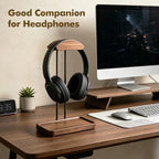 Wood Headphone Stand for Desk, Walnut Headset Holder with Storage Tray - Image 6