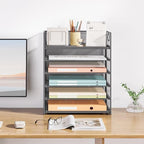 Subekyu 6-Tier Desk Paper Organizer, Desktop File Letter Tray with Handle, Document Sorter and Accessories Holder for Office, Home and School Workspace Organizers, Gray-2 Pack - Image 7