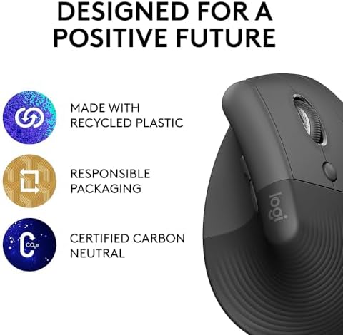 Logitech Core 910-006466 Ergo Series Lift Vertical Ergonomic Wireless Mouse Bluetooth/USB Graphite Bundle with Deco Essentials Keyboard and Mouse Gel Memory Foam Wrist Pads - Image 6