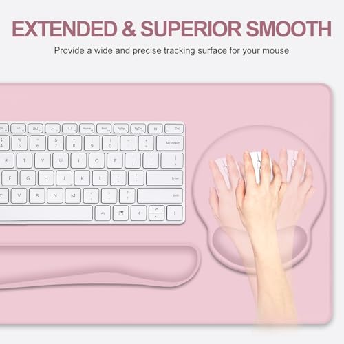 Mouse Pad Desk Pad Protector, Keyboard Wrist Rest + Mouse Pad Wrist Rest +Coaster, Large Gaming Pad for Computer Keyboard Laptop, XXL Desk Mat Writing Pad for Office and Home, Pink - Image 4