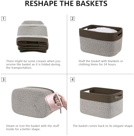 4 Pack Storage Baskets for Organizing, Woven Baskets for Shelves - Perfect for Toys, Books, Towels, and Clothes, Durable Gift Basket Bins Toy Storage, 12.7''Lx9''Wx7.8''H, Green & White - Image 6