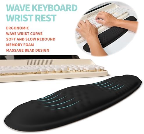 2-in-1 Ergonomic Set, Wave Rise Keyboard Wrist Rest and Massage Bulge Slope Mouse Pad Wrist Support, Cushion Memory Foam Integrated to Relieve Wrist Pain, Black - Image 2