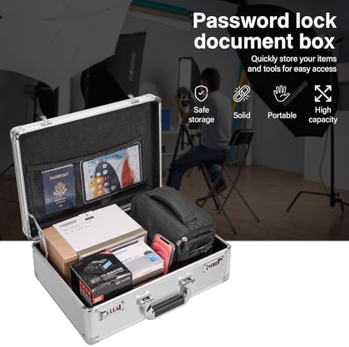 LOCKCURX File Organizer Storage Box, 18.9 x 14.6 x 6.3 Inch Metal Briefcase - Image 5