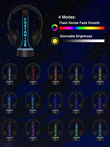 YuanDian Personalized Light up Headphone Stand for Desk, Gaming Headset Holder RGB with 16 Color Lights for Game Room Decor, Cool Gamer Gifts for Men Boyfriend (Customize) - Image 3