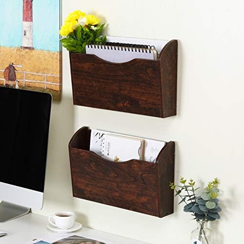 PAG-Mass Wall File Holder Wall Mounted Wood Hanging File Organizer for Office, 2 Pockets, Brown - Image 4