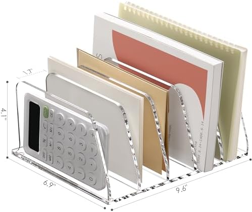 SANRUI Clear Acrylic Mail Sorter Desk Bill Organizer Holder, 5 Compartments - Image 2