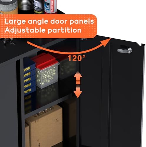 Aobabo 31.5" H Garage Storage Cabinet with Wheels,Lockable Metal Storage Cabinet with 2 Doors for Garage Home Office Storage,Black,Assembly Required - Image 6